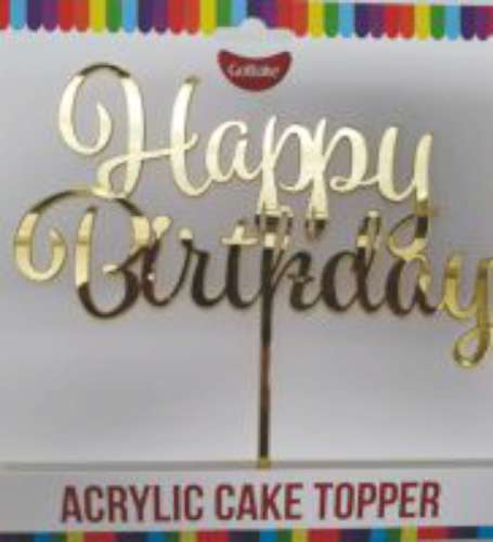 Happy Birthday Acrylic Cake Topper - Gold